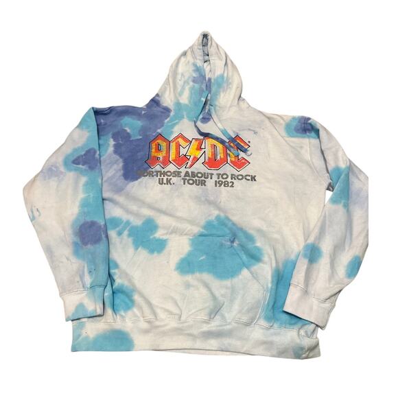 AC/DC Tie Dye Pulll Over Hoodie Hooded Sweatshirt Size 1X New no tags - Picture 2 of 4